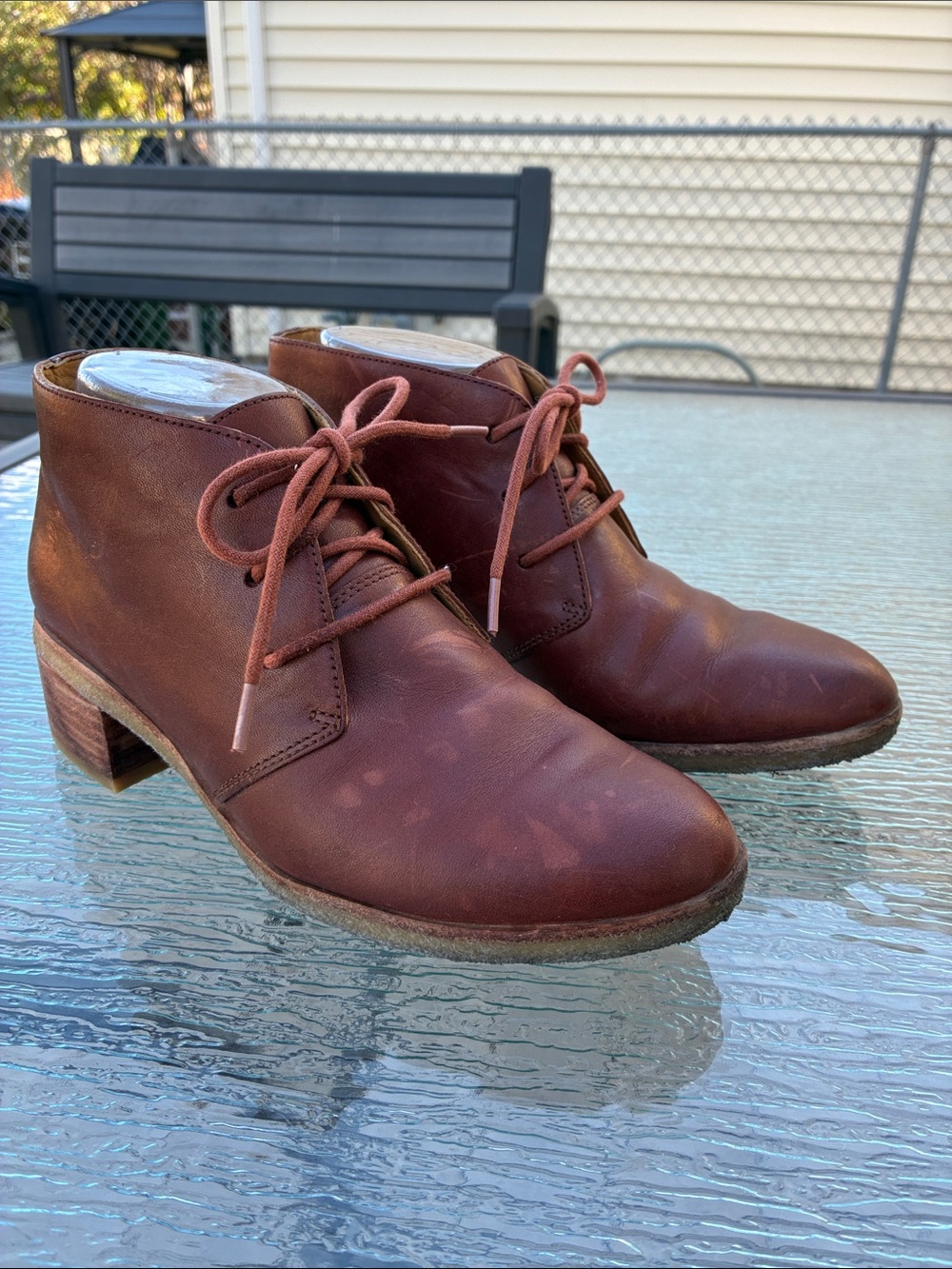 Clarks Originals Phenia Carnaby Leather Chestnut Block Heeled Chukka Booties 8